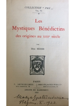 Les Mystiques Benedictins des origines au XIII siecle, 1922