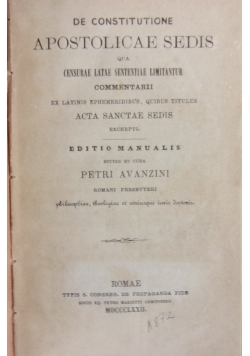 De constitutione Apostolicae Sedis, 1872 r.