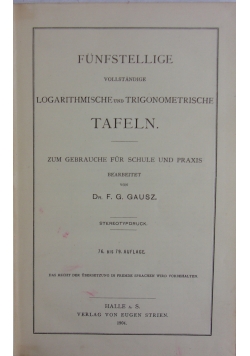 Logarithmische und Trigonometrische ,1904r.