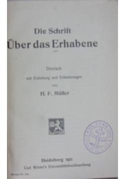 Die Schrift Über das Erhabene, 1911 r.
