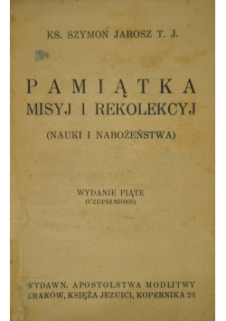 Pamiątka misyj i rekolekcyj, 1937 r.