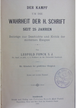 Der Kampf um dieWahrheit der H. Schrift, 1905r.
