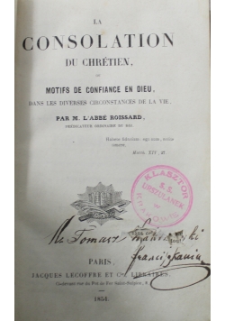 La Consolation du Chretien 1854 r