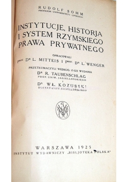 Instytucje, Historia i system Rzymskiego Prawa prywatnego, 1925 r.