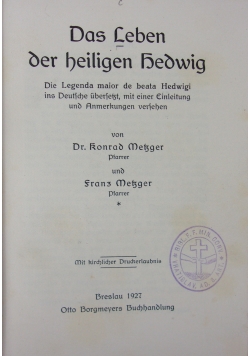 Das Leben Der Heiligen Hedwig,1927r.