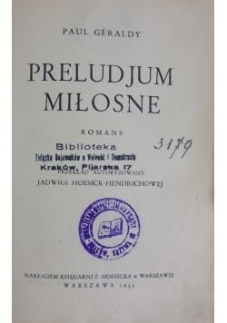 Preludjum miłosne, 1933r.