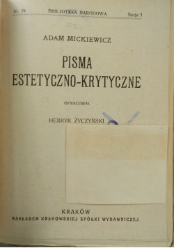 Pisma estetyczno-krytyczne, 1924 r.