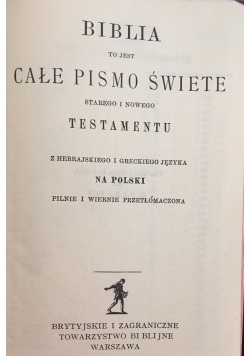 Biblia to jest całe Pismo Święte Starego i Nowego Testamentu