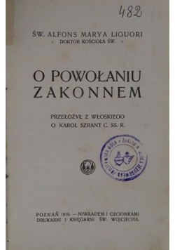 O powołaniu zakonnem,  1916 r.
