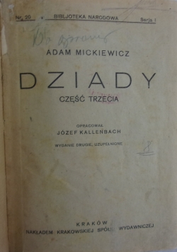 Dziady Część Trzecia, 1922 r.