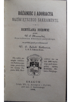 Różaniec i Adoracya Najświętszego Sakramentu 1886 r