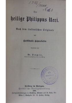 Heilige Philippus Neri, 1886r.