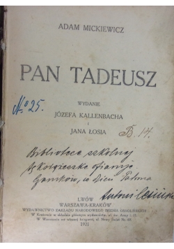 Pan Tadeusz, 1921r.