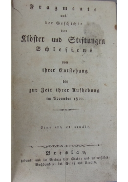 Fragmente aus der Geschichte der Kloster und Stiftungen , 1810 r.