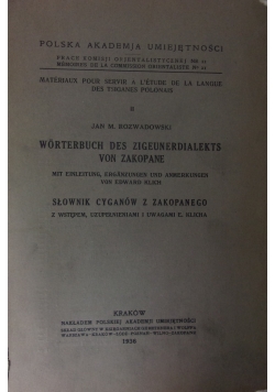Słownik cyganów z Zakopanego, 1936 r.