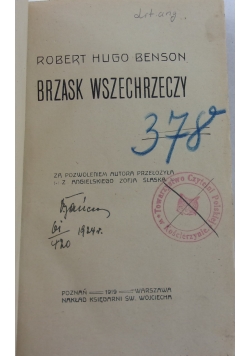 Brzask wszechrzeczy, 1919 r.