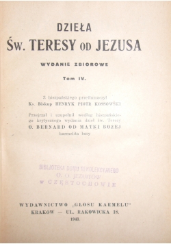 Dzieła Św. Teresy od Jezusa, 1943 r.
