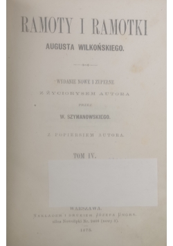 Ramoty i ramotki Augusta Wilkonskiego Tom III, 1873 r.