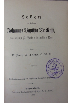 Leben des heiligen Johannes Kaptista De Soffi,1899r.