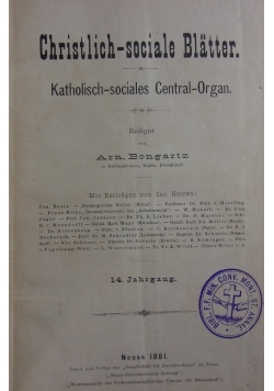 Christlich-sociale Blatter, 1881 r.