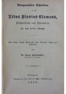 Ausgewahlte Schriften des Titus Flabvius Clemens,1875r