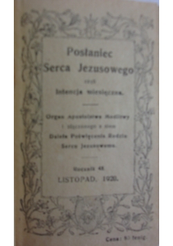 Posłaniec Serca Jezusowego czyli Intencja Mszalna,1920r.