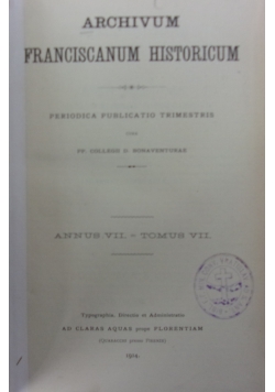 Archivum Francise Historicum, VII. 1914 r.