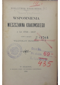 Wspomnienia mieszczanina krakowskiego z lat 1768-1807, 1900 r.