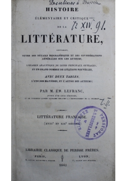 Histoire elementaire et critique de la  Litterature 1841 r.