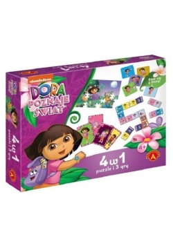 4w1 DORA Poznaje Świat Puzzle i 3 gry ALEX