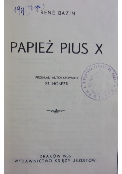 Papież Piłus X, 1935 r.