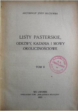 Listy pasterskie odezwy kazania i mowy okolicznościowe 1922 r