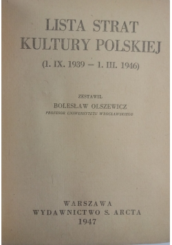 Lista strat kultury polskiej  1947 r.
