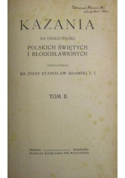 Kazania na uroczystości Polskich świętych i błogosławionych, Tom 2, 1920r.