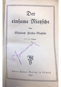 Der einsame nietzsche. 1922 r.