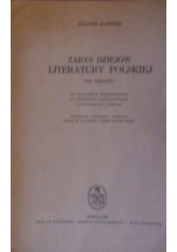 Zarys dziejów literatury polskiej, tom 1