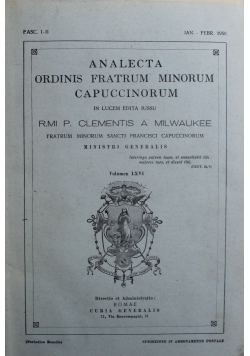 Analecta Ordinis Fratrum Minorum Capuccinorum Volumen LXVI i LXVII 1950r
