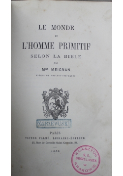 Le monde et l'homme primitif selon la Bible 1869 r.
