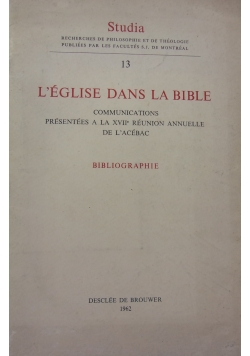 L'Eglise Dans La Bible. Bibliographie