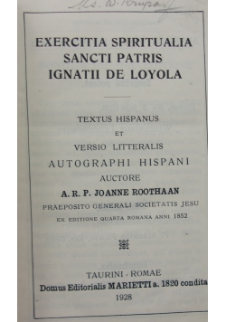 Exercitia spiritualia Sancti Patris Ignatii de Loyola, 1928r.