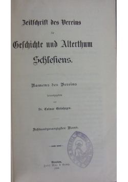 Zeitschrisch des Vereins für Geschichte und Alterthum Schlesiens, 1894 r.