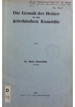 Die Gestalt der Hetare in der griechischen Komodie, 1933 r.