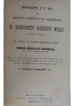 Proseri Cardinalis de Lambertinis de sacrosancto sacrificio missae, 1879r.