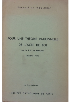 Pour une Theorie Rationnelle De L'acte de foi II, 1917 r.