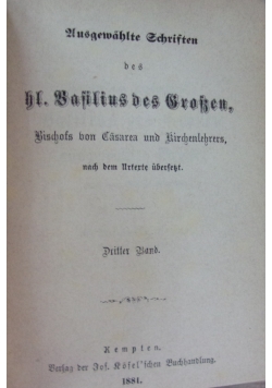 Ausgewahlte Schriften des bł. Basilius Grossen, tom 3, 1881 r.