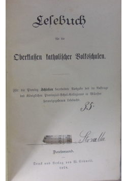 Lesebuch fur die Oberklassen katholischer Volksschulen , 1878r.