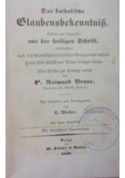 Das Katholische Glaubensbekenntniss, 1843r.