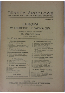 Europa w okresie Ludwika XIV, 1924 r.