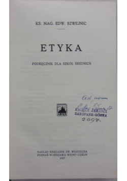 Etyka. Podręcznik do szkół średnich, 1927 r.