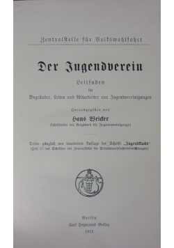 Der Jugendverein Leitsaden fur Begrunder, Leite und Mitarbeiter con Jugendvereiningungen, 1911 r.